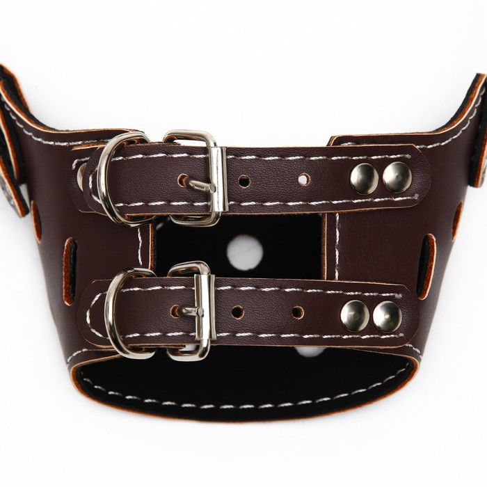 Намордник из прессованной кожи регулируемый, №2, ДН 5 см, ОМ 15-22 см, коричневый Намордник из прессованной кожи регулируемый, №2, ДН 5 см, ОМ 15-22 см, коричневый