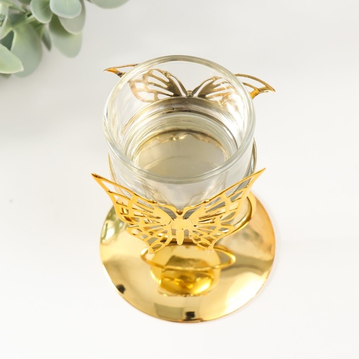 Подсвечник металл на 1 свечу Подсвечник металл на 1 свечу "Бабочка и кольцо" d=5 см золото 6,5х6,5х9,3 см