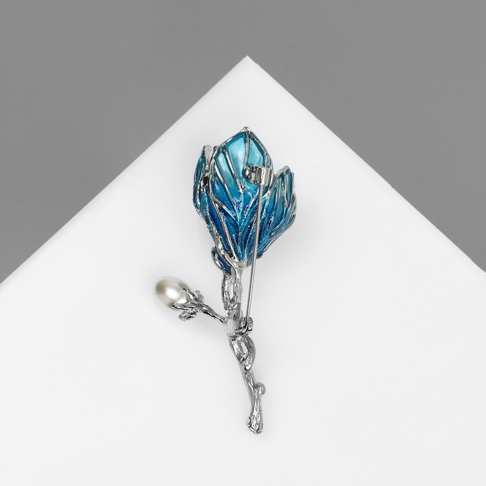 Брошь Брошь "Цветочек", цвет голубой в серебре