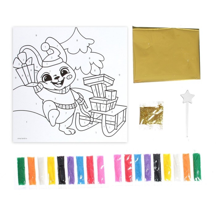 Сияющая фреска на новый год «Зайка и сани», новогодний набор для творчества Сияющая фреска на новый год «Зайка и сани», новогодний набор для творчества