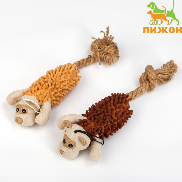 Игрушка мягкая для собак  Игрушка мягкая для собак "Пёс" с пищалкой и канатом, 39 х 11 см, коричневая