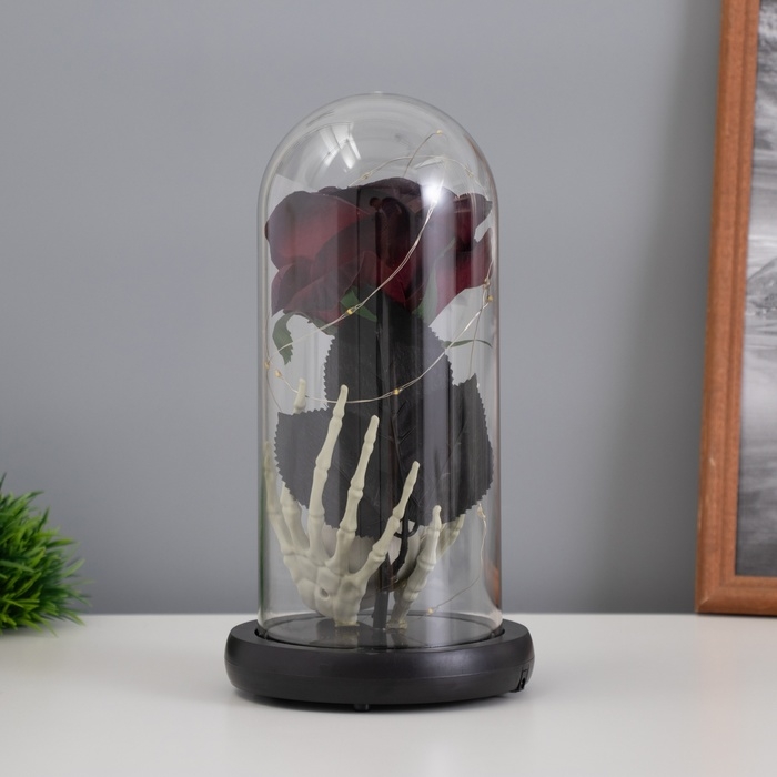 Светильник колба «Череп с розой» 1,5Вт, LED, 3xAAA, черный USB 11х11х21см