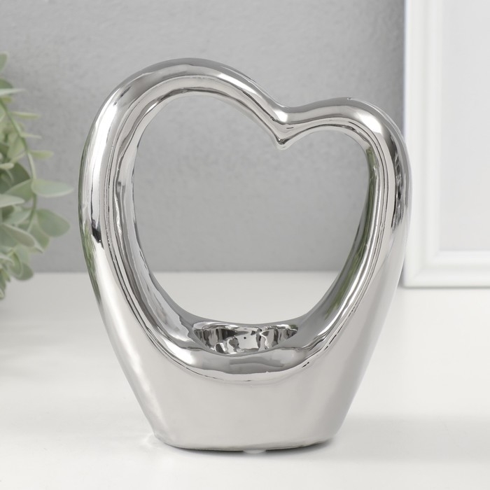 Подсвечник керамика на 1 свечу  Подсвечник керамика на 1 свечу "Сердце" d=4 см серебро 14,5х6х17 см