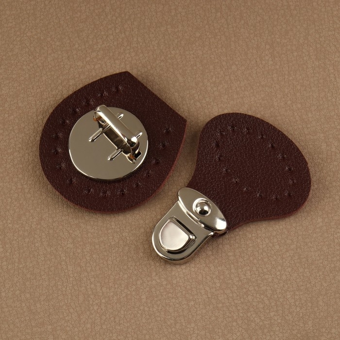 Застёжка для сумки, пришивная, 6 × 4 см, цвет тёмно-коричневый/серебряный Застёжка для сумки, пришивная, 6 × 4 см, цвет тёмно-коричневый/серебряный