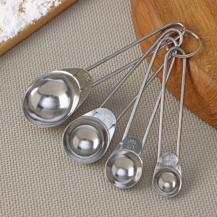 Набор мерных ложек Доляна «Металлик», 4 шт: 1,25/2,5/5/15 мл, цвет серебристый Набор мерных ложек Доляна «Металлик», 4 шт: 1,25/2,5/5/15 мл, цвет серебристый