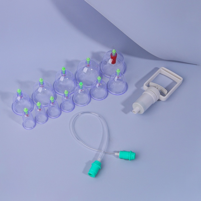 Набор вакуумных банок для массажа, 12 шт, цвет синий/прозрачный Набор вакуумных банок для массажа, 12 шт, цвет синий/прозрачный