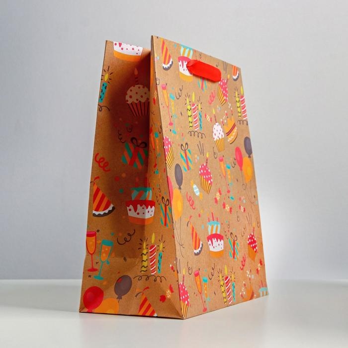 Пакет подарочный крафтовый вертикальный, упаковка, Happy birthday, ML 23 х 27 х 11.5 см Пакет подарочный крафтовый вертикальный, упаковка, Happy birthday, ML 23 х 27 х 11.5 см