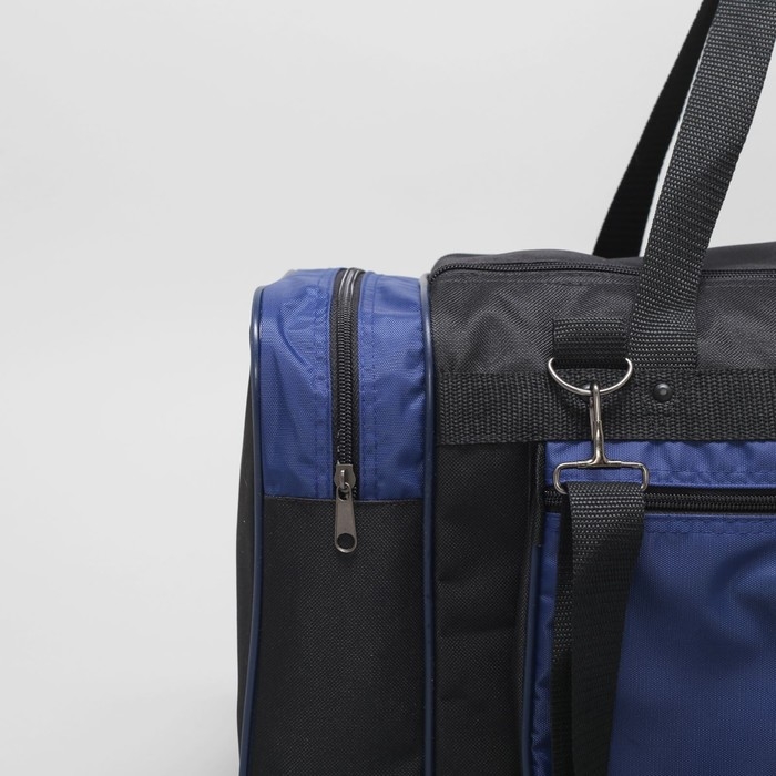 Сумка дорожная, 3 отдела на молниях, наружный карман, длинный ремень, цвет чёрный/синий Сумка дорожная, 3 отдела на молниях, наружный карман, длинный ремень, цвет чёрный/синий