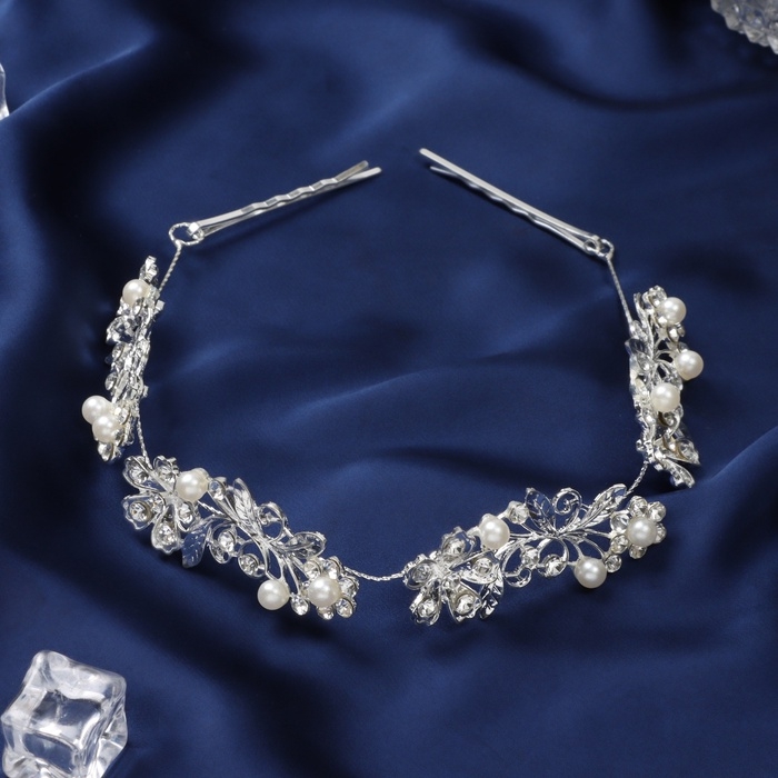 Аксессуар для волос  Аксессуар для волос "Джуди" цветочный стиль, 26 см, серебро