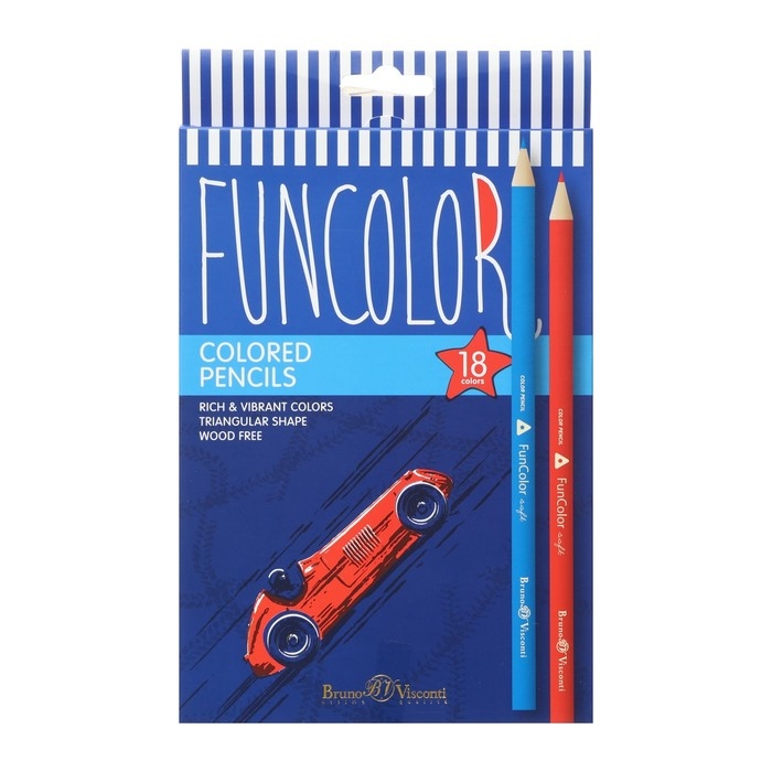 Карандаши 18 цветов BrunoVisconti. FunColor, пластиковые, трёхгранные, МИКС Карандаши 18 цветов BrunoVisconti. FunColor, пластиковые, трёхгранные, МИКС