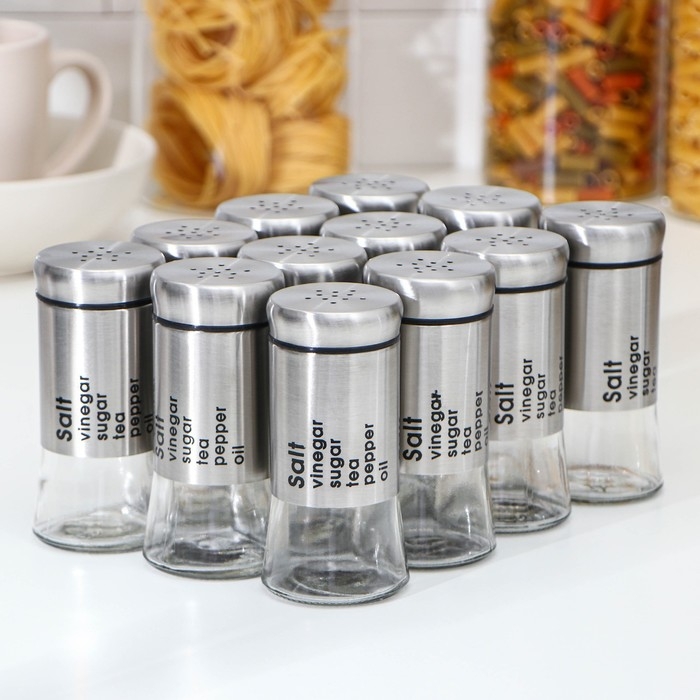 Набор ёмкостей для специй из стекла «Стиль», 170 мл, 5,5×11 см, 12 шт Набор ёмкостей для специй из стекла «Стиль», 170 мл, 5,5×11 см, 12 шт