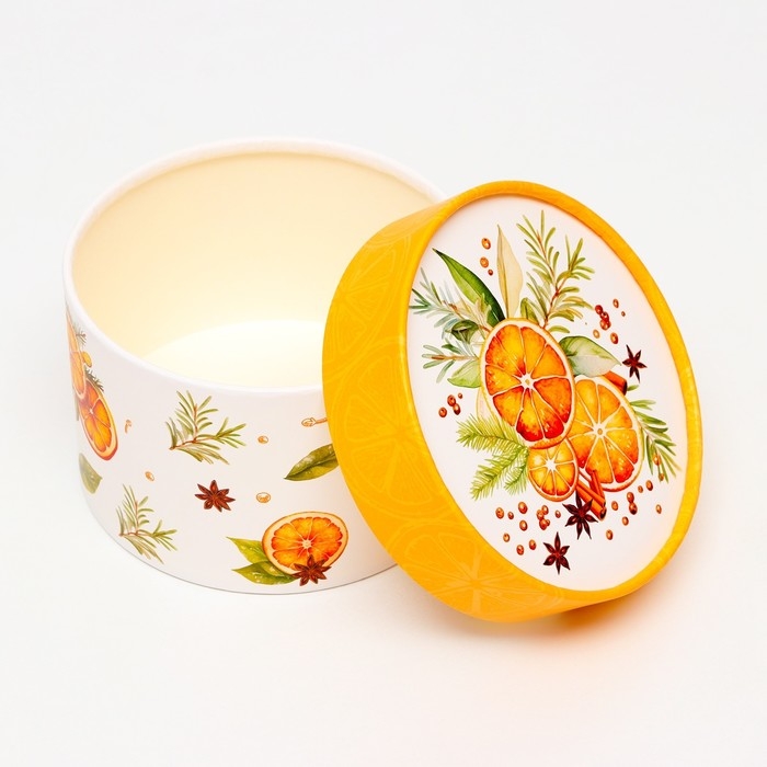 Новый год. Коробка подарочная новогодняя для макарун тубус без окна Новый год. Коробка подарочная новогодняя для макарун тубус без окна "Мандаринки", 12 х 8 см.