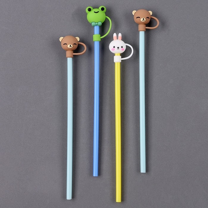 Трубочки для коктейля «Зверюшки», 4 шт., цвета МИКС Трубочки для коктейля «Зверюшки», 4 шт., цвета МИКС