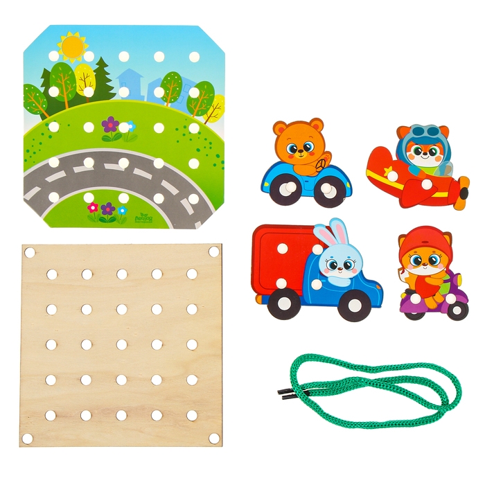 Деревянная игрушка-шнуровка «Транспорт», 15×15 см Деревянная игрушка-шнуровка «Транспорт», 15×15 см