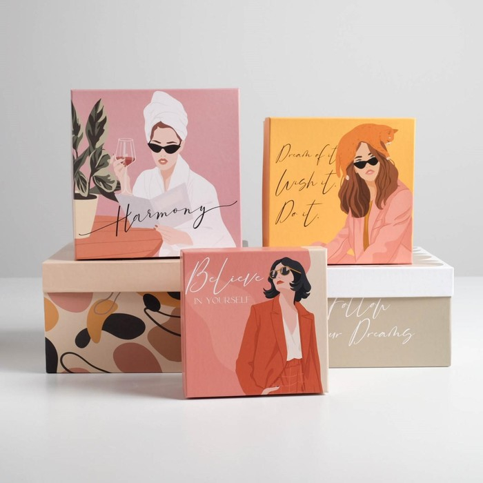 Набор коробок 5 в 1, упаковка подарочная, «Стиль», 14 х 14 х 8‒22 х 22 х 12 см Набор коробок 5 в 1, упаковка подарочная, «Стиль», 14 х 14 х 8‒22 х 22 х 12 см