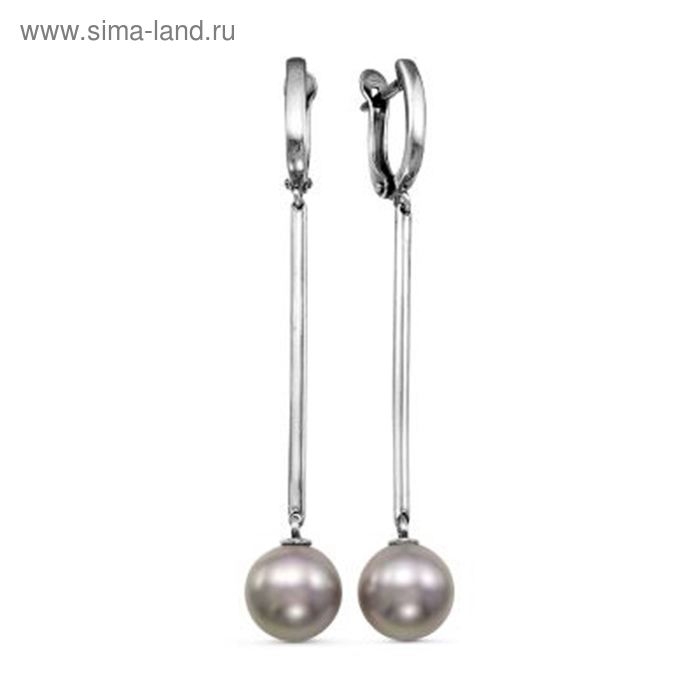 Серьги висячие посеребрение с оксидированием Серьги висячие посеребрение с оксидированием "Жемчуг", цвет серый
