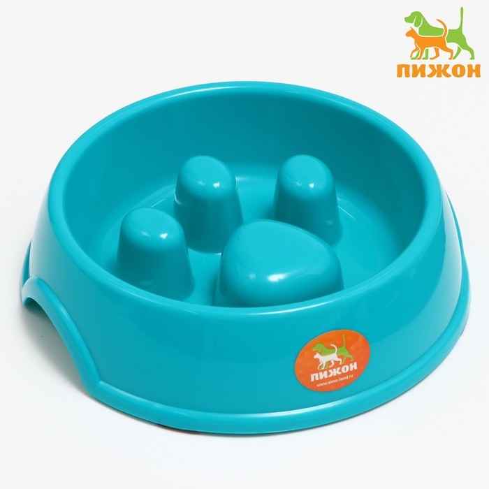 Миска для медленного кормления  Миска для медленного кормления "Лапа", 22,5 х 23 х 6,5см, бирюзовая   5865054