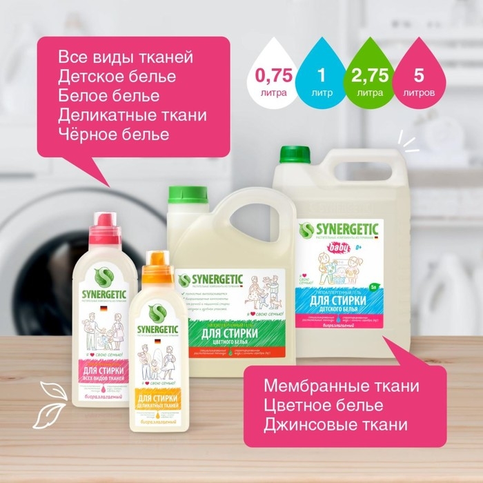 Жидкое средство для стирки Synergetic, гель, для белых тканей, гипоаллергенное, 750 мл Жидкое средство для стирки Synergetic, гель, для белых тканей, гипоаллергенное, 750 мл