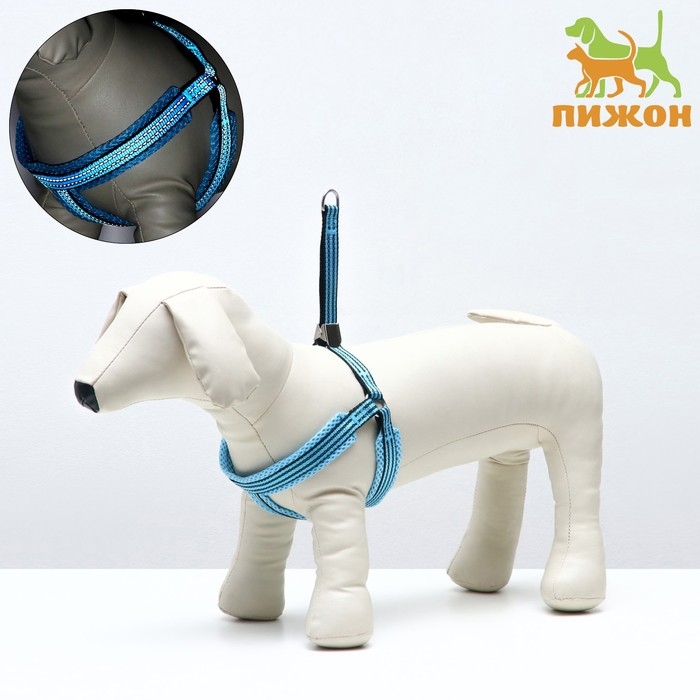 Шлейка супермягкая со светоотражающей прошивкой, размер М, обхват 32-63 см, голубая Шлейка супермягкая со светоотражающей прошивкой, размер М, обхват 32-63 см, голубая