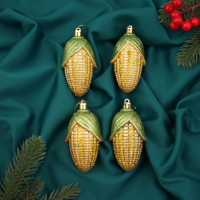 Украшение ёлочное Украшение ёлочное "Кукуруза колор" (набор 4 шт) 10х4 см, жёлтый