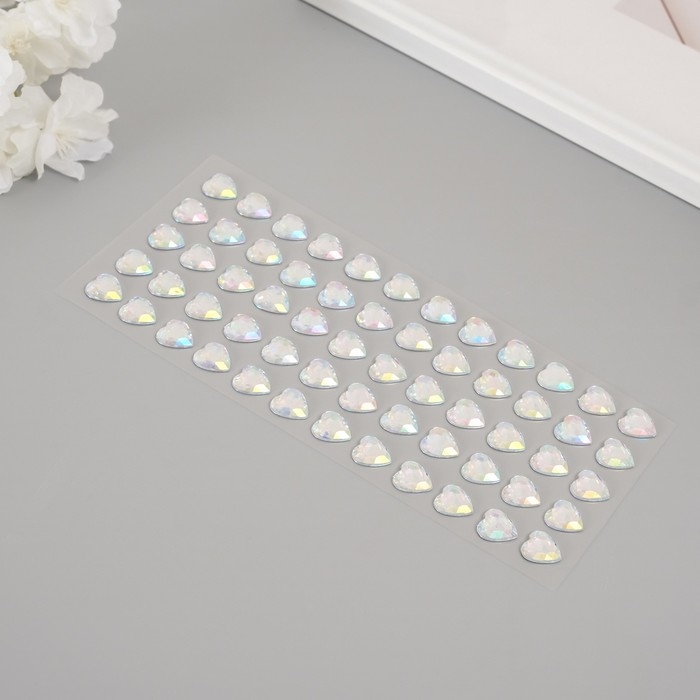 Наклейка пластик стразы Наклейка пластик стразы "Сердце" белый перламутр 18х8 см