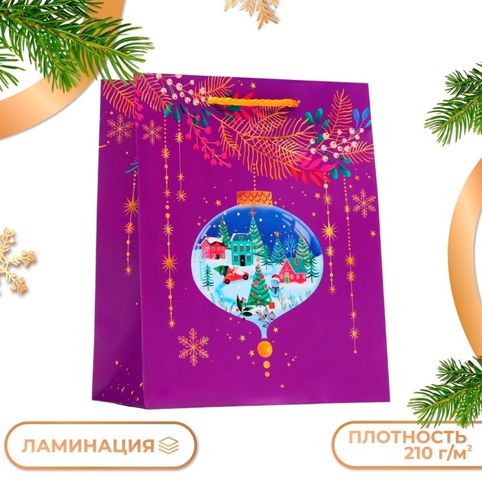 Новый год. Пакет подарочный Новый год. Пакет подарочный "Стеклянный шар", 18 х 22,3 х 10 см.