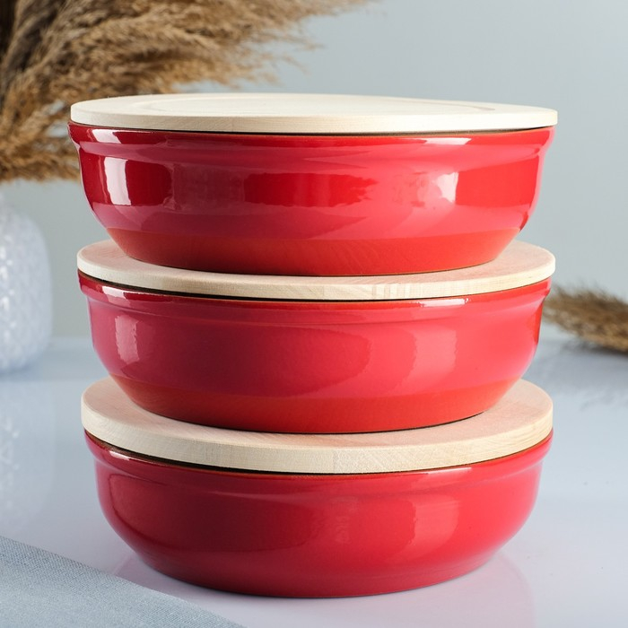 Набор для холодца  Набор для холодца "Вятский №3" (3 емкости / 1л. + 3 деревянные крышки), красный