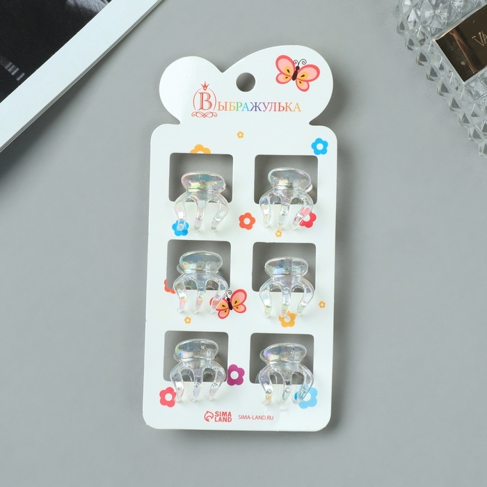 Краб для волос  Краб для волос "Аванти" (набор 6 шт) зубчики, 2 см, прозрачный