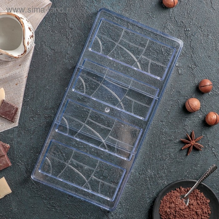 Форма для шоколада KONFINETTA «Плитка», 28×14 см, 4 ячейки 11,7×4,8×0,7 см, цвет прозрачный Форма для шоколада KONFINETTA «Плитка», 28×14 см, 4 ячейки 11,7×4,8×0,7 см, цвет прозрачный