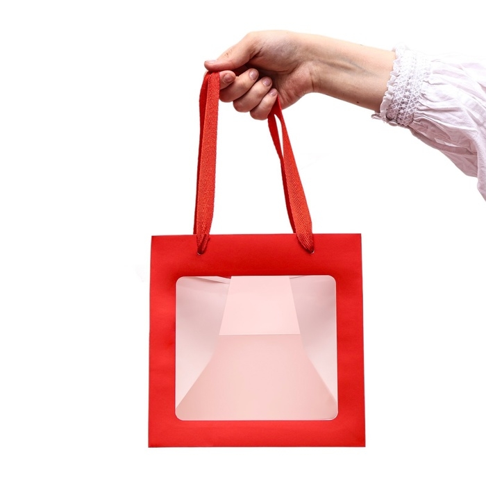 Пакет крафт с квадратным дном и окном, 20 х 20 х 20 см, красный Пакет крафт с квадратным дном и окном, 20 х 20 х 20 см, красный