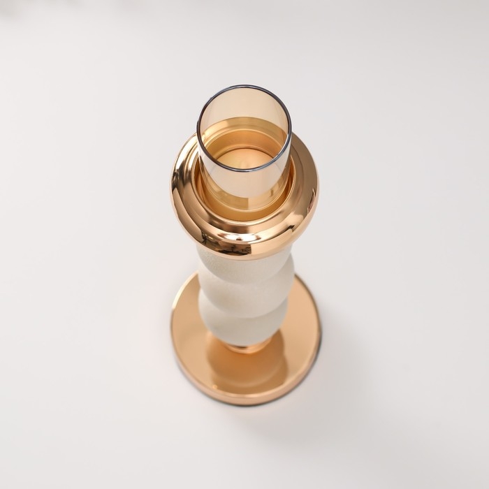 Подсвечник металл, пластик на 1 свечу  Подсвечник металл, пластик на 1 свечу "Нега" d=5 см беж с золотом 10х10х29 см