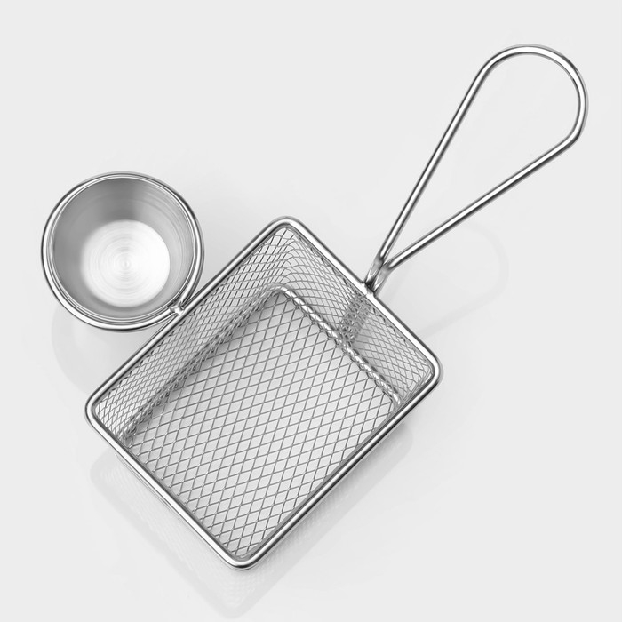 Корзинка для картофеля фри Доляна «Лонгфилд», 10×8×7,5 см, с соусником d=5 см, цвет серебристый Корзинка для картофеля фри Доляна «Лонгфилд», 10×8×7,5 см, с соусником d=5 см, цвет серебристый