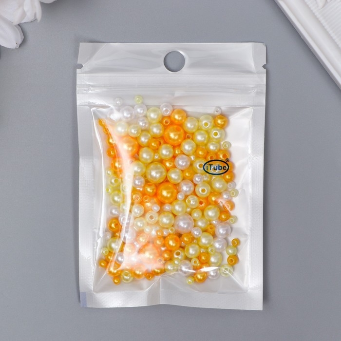 Бусины для творчества пластик Бусины для творчества пластик "Круглые. Ассорти жёлтое" d=3-8 мм, набор 10 гр