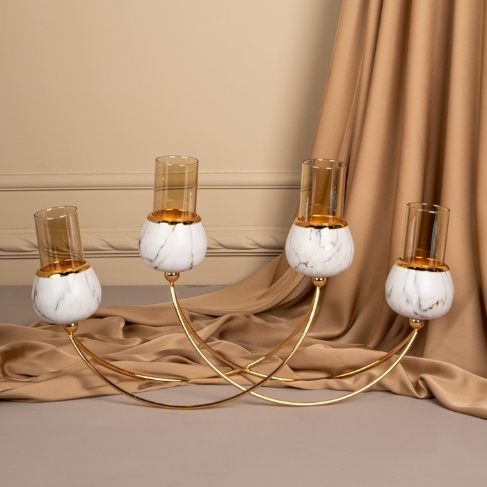 Подсвечник металл, стекло «Сплетение» на 4 свечи 47 х 10 х 28 см