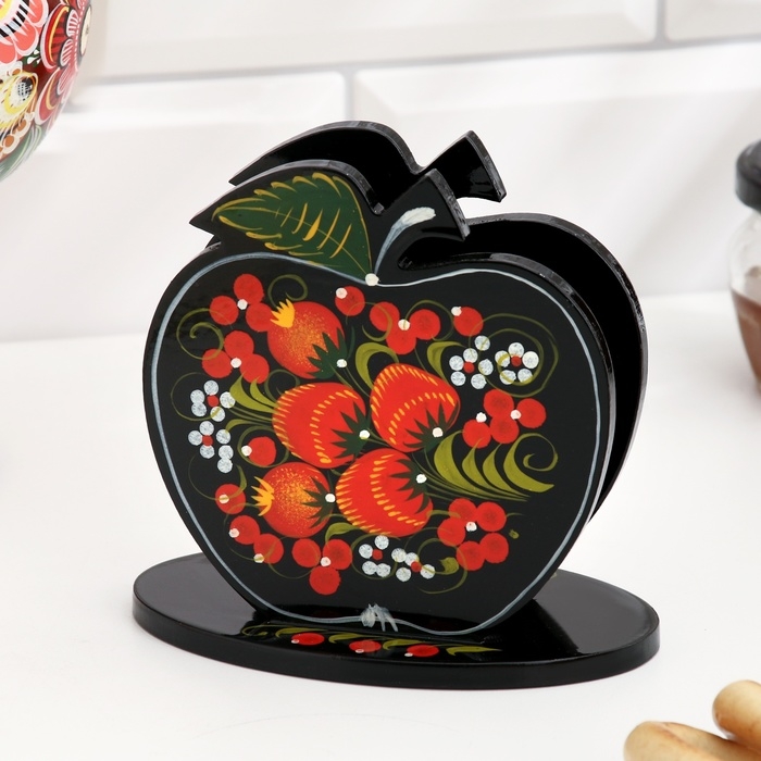 Салфетница «Яблоко», 7 х 12 см, хохлома Салфетница «Яблоко», 7 х 12 см, хохлома