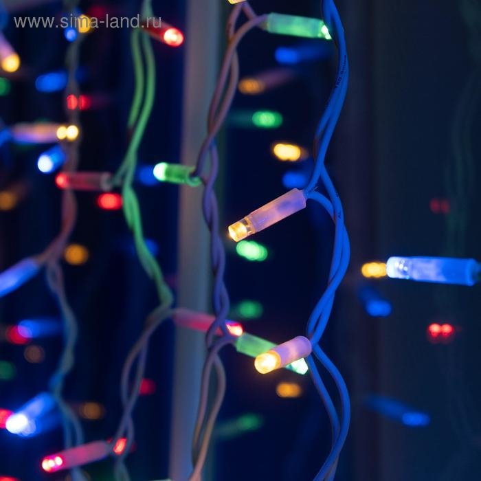 Гирлянда Гирлянда "Занавес" 2 х 1.5 м , IP65, УМС, белая нить каучук, 300 LED, свечение мульти, 220 В