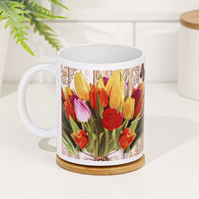 Кружка сублимация Кружка сублимация "Только для тебя!" букет тюльпанов, 320 мл, с нанесением