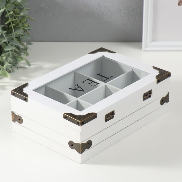 Шкатулка дерево 6 делений  Шкатулка дерево 6 делений "Ящик с уголками" 16,2х24х8,3 см