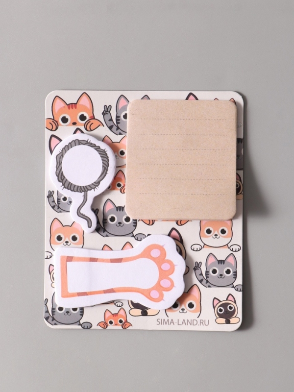 Магнит с блоком для записей и стикерами  Магнит с блоком для записей и стикерами "Котики" 10х12 см