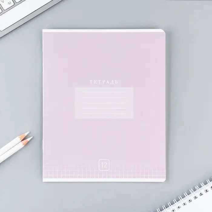 Тетрадь в клетку 12 листов А5, на скрепке &laquo;Цветная обложка&raquo;, обложка мелованный картон, блок №2, 5 видов МИКС