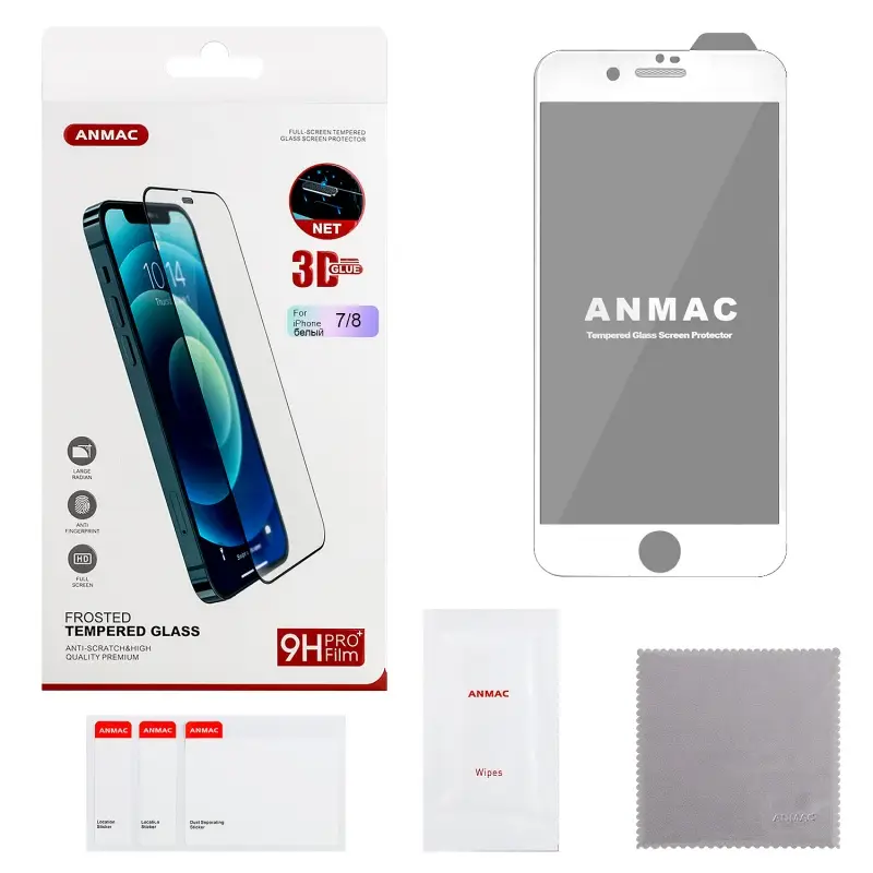 Защитное стекло для iPhone 7/8 белое ANMAC 3D матовый с сеточкой Арт. 1137229