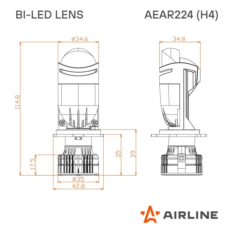 Лампа светодиод. H4 BI-LED LENS, 60Вт, 7000Лм (3500Лм x 2), 6500К, 12/24В, кмпл. 2 шт.
