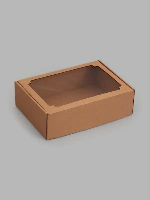 Коробка самосборная с окном, бурая, 31 х 22 х 9,5 см