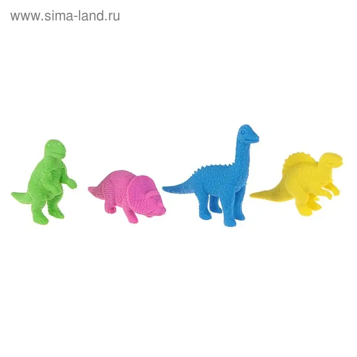 Набор ластиков фигурных 4 штуки Набор ластиков фигурных 4 штуки "Динозавры" в пакете на зип-молнии (штрихкод на штуке) МИКС