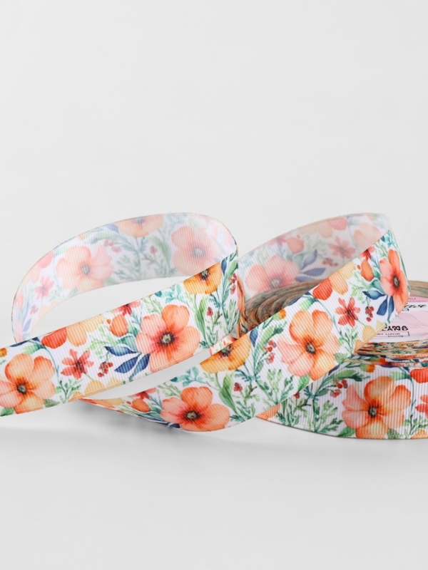 Лента репсовая 25мм*25±1ярд(23м±1м) маковое поле АУ