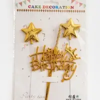 Топпер для торта Happy Birthday, золотой со звездочками и свечкой