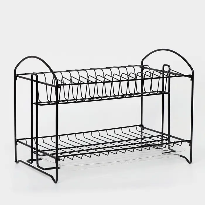 Сушилка для посуды с поддоном 2-х ярусная, разборная, 39.5&times;24&times;29.5 см, чёрная
