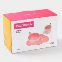 Набор детской посуды Доляна &laquo;Радужный единорог&raquo;, 3 предмета: кружка 350 мл, супница 450 мл, тарелка, керамика, розовый