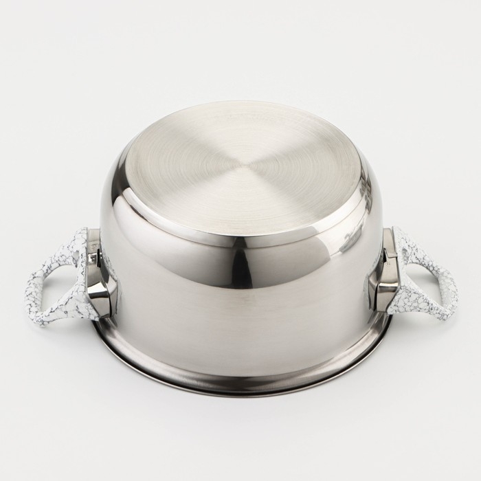 Набор посуды из нержавеющей стали Доляна «Мрамор», 8 предметов: ковш 1,5 л, 2 кастрюли 2/3 л, сковорода d=24 см, крышки, стенки 0,3 мм, дно 5 мм