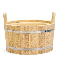 Шайка - таз для бани и сауны &laquo;Русский узор&raquo;, 12 л, деревянная, пластиковая вставка, &laquo;Добропаровъ&raquo;